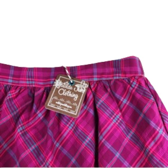 Matilda Jane Plaid Elastic Waist Skirt Velvet Trim Cottagecore NWT XL - Picture 2 of 7